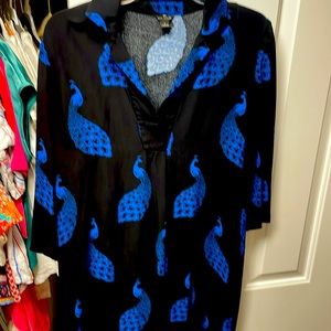 Fun peacock print shirt dress